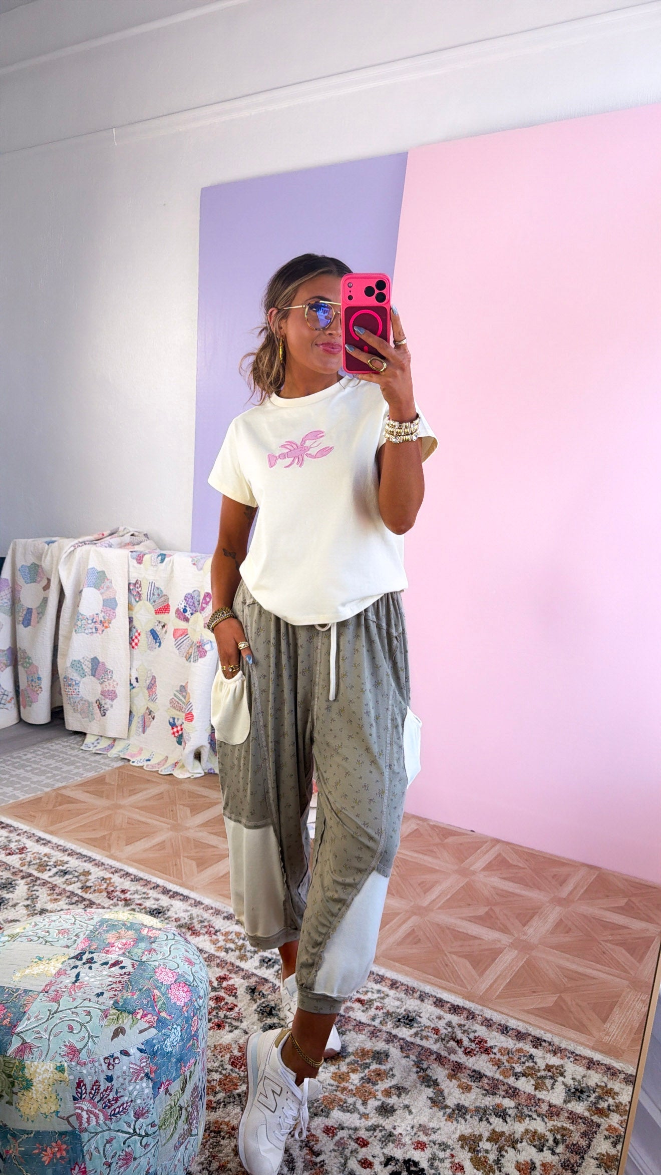Beachy Patch Tee, Butter/Pink