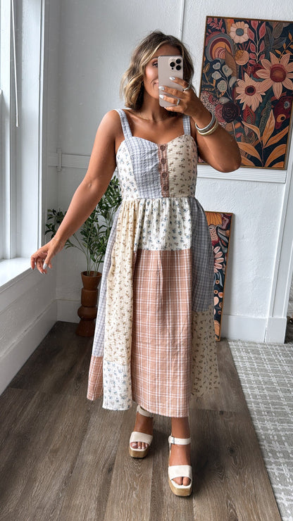 Patchwork Blooms Midi Dress, Ivory