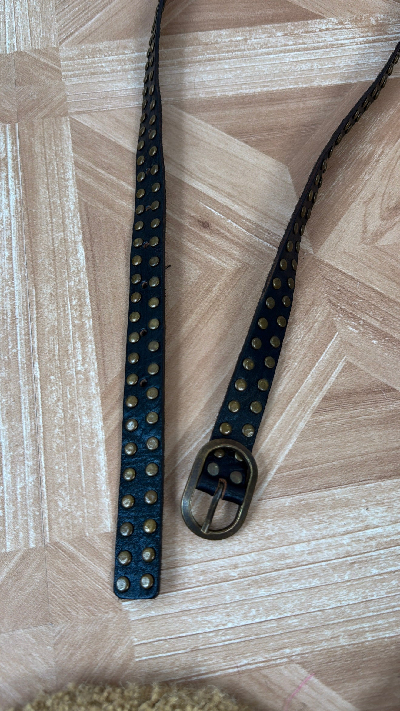 Narrow Leather Studded Belt, Black