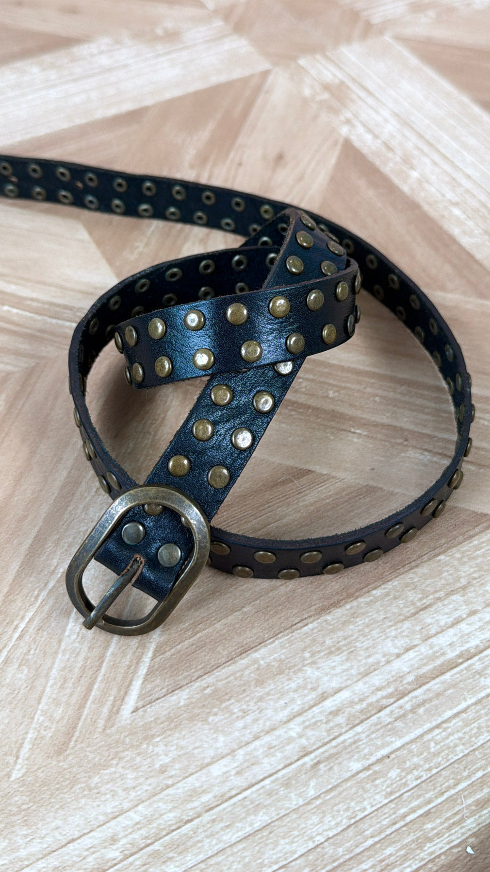 Narrow Leather Studded Belt, Black