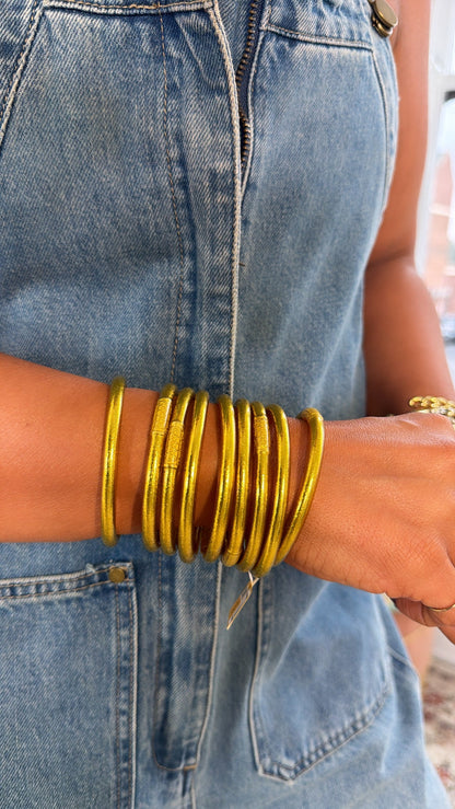 BuDhaGirl: Gold All Weather Bangle (Set of 9)- Serenity Prayer