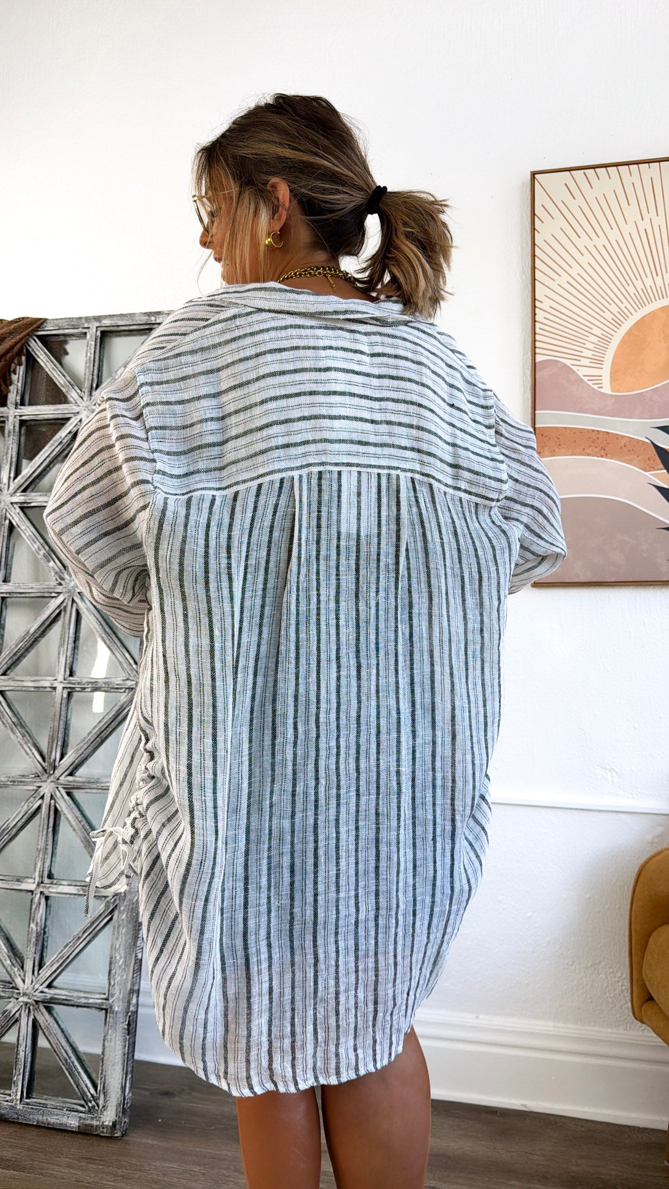 Adeline Striped Button Up, Black Stripe