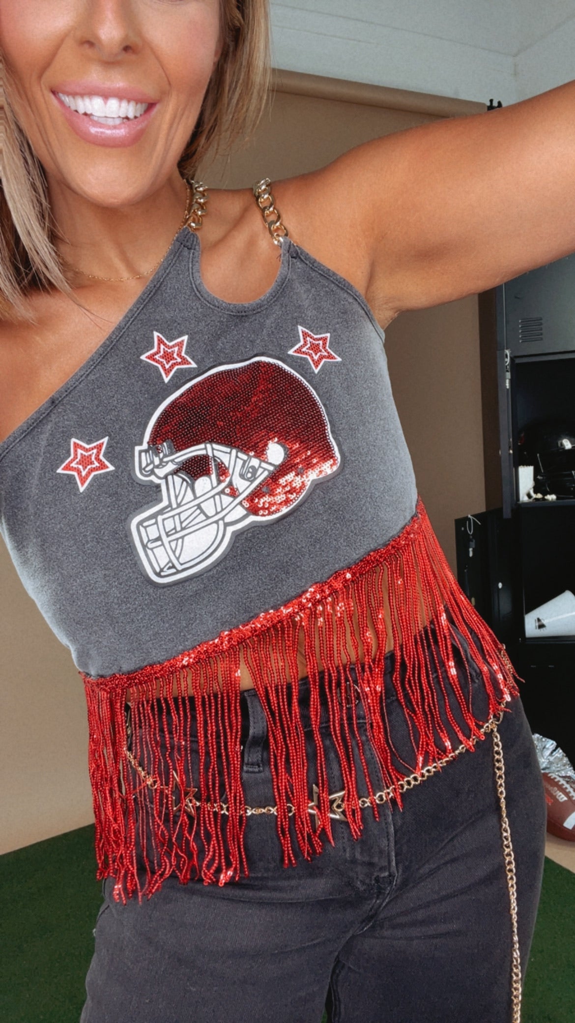 Football Season Chain Tank, Black