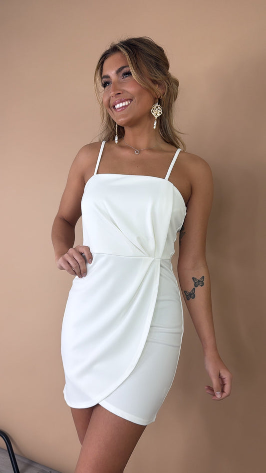 Pleated Bodycon Mini Dress, White