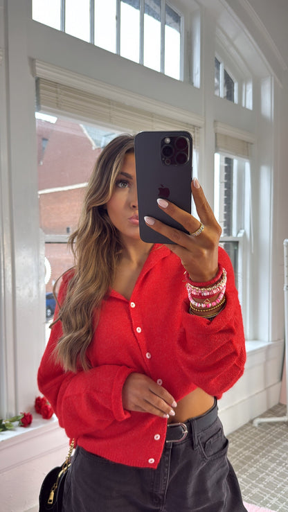 Penelope Knit Cardigan, Red