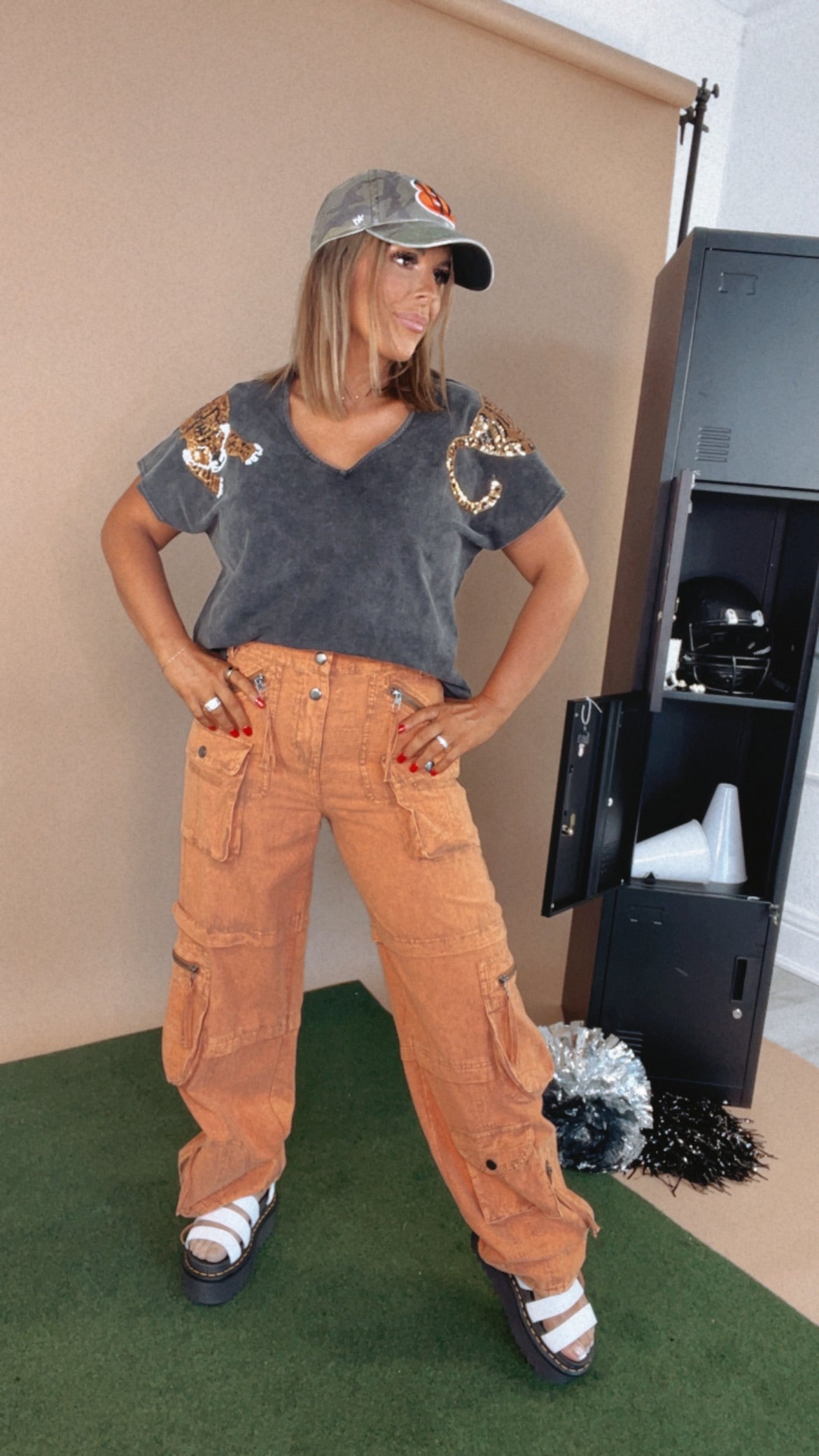 Mineral Washed Cargo Pants, Rust Orange