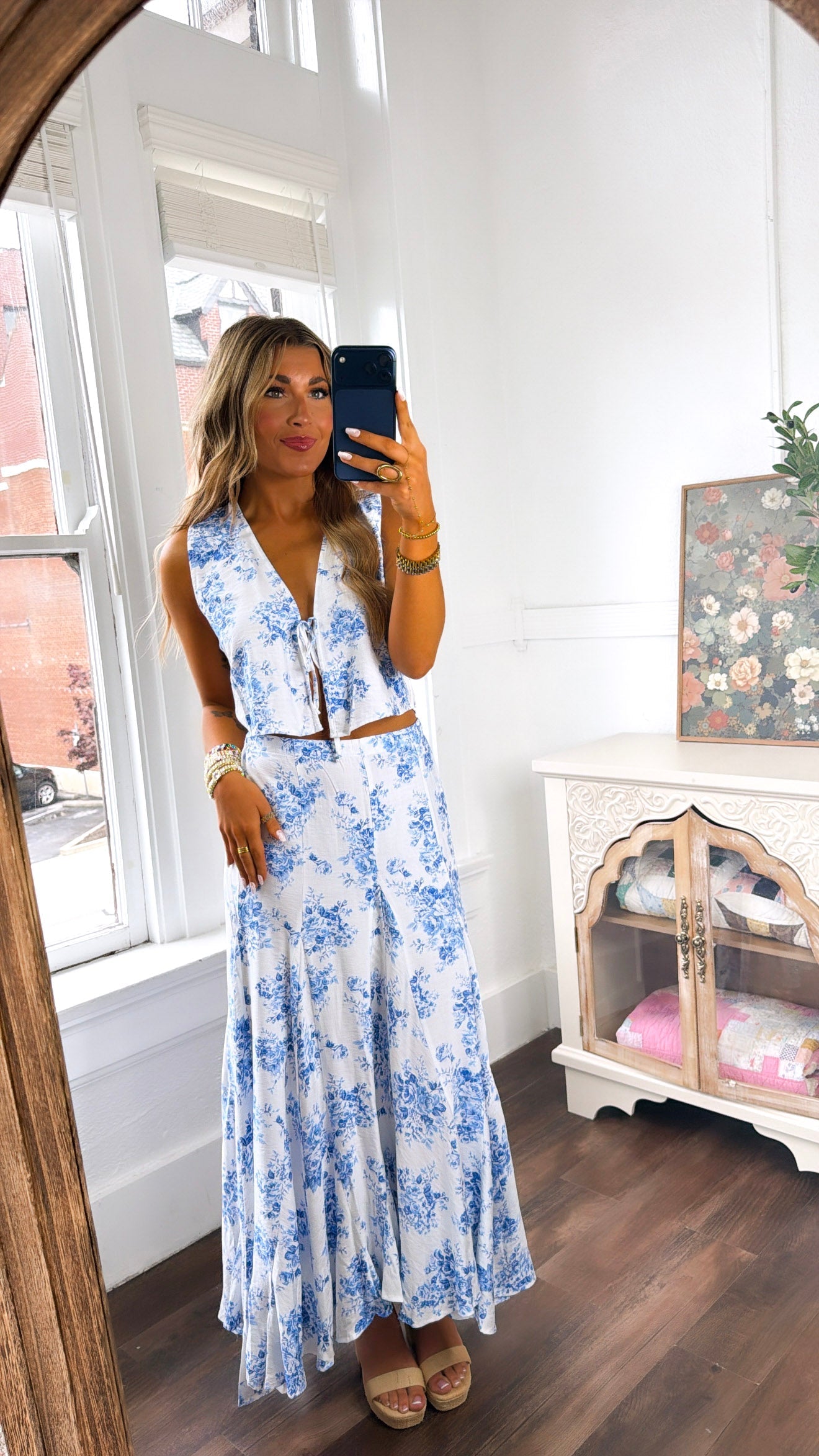 Athena Skies Two Piece Set, Blue/Off-White