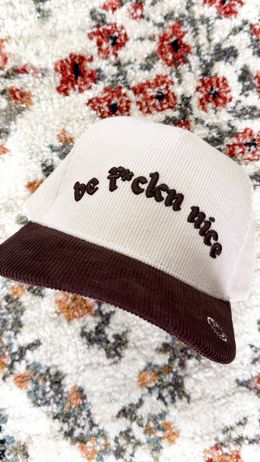 Be F***n Nice Trucker Hat, Brown Corduroy/Natural Corduroy