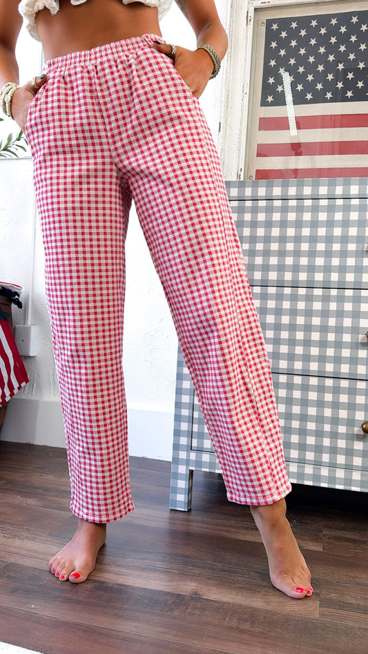 Picnic Days Gingham Pants, Cream/Red