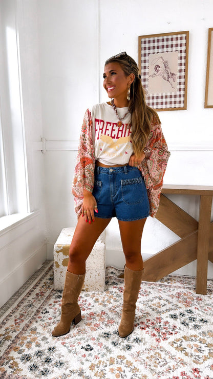 Paisley Freebird Graphic Top, Ivory/ Multi