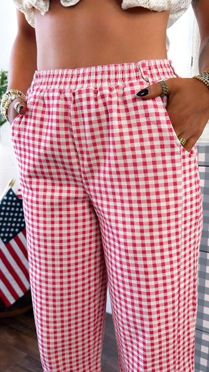 Picnic Days Gingham Pants, Cream/Red