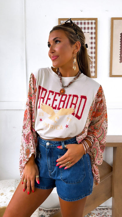 Paisley Freebird Graphic Top, Ivory/ Multi