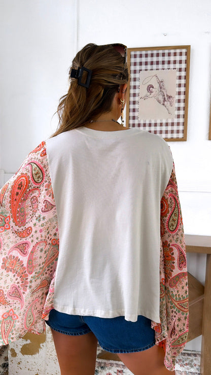 Paisley Freebird Graphic Top, Ivory/ Multi