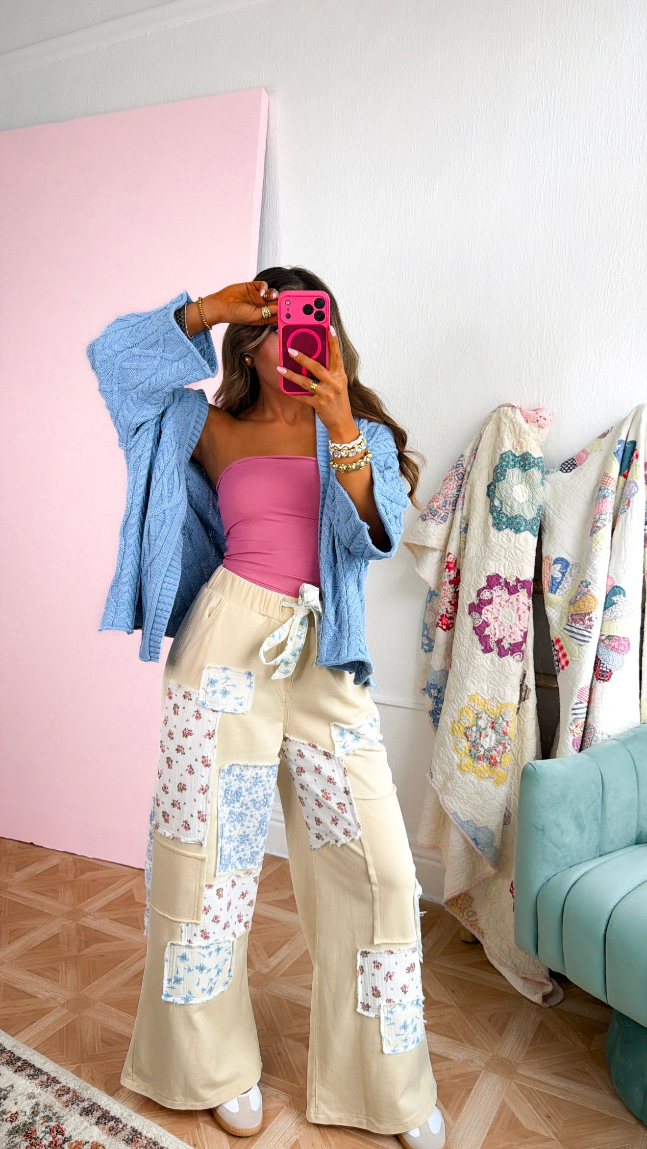 Honey Bun Patched Pant, Natural/Multi