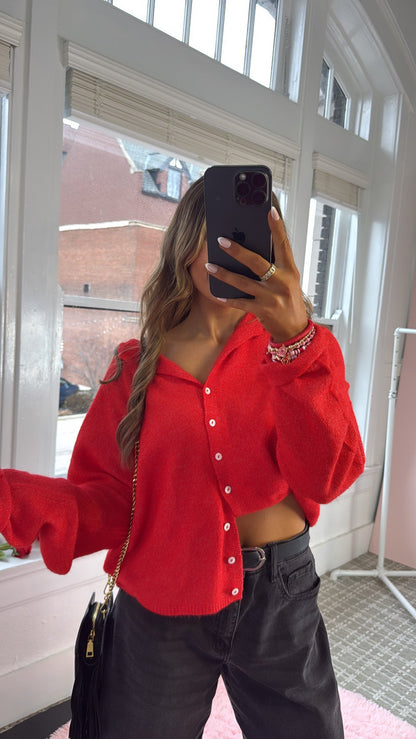 Penelope Knit Cardigan, Red
