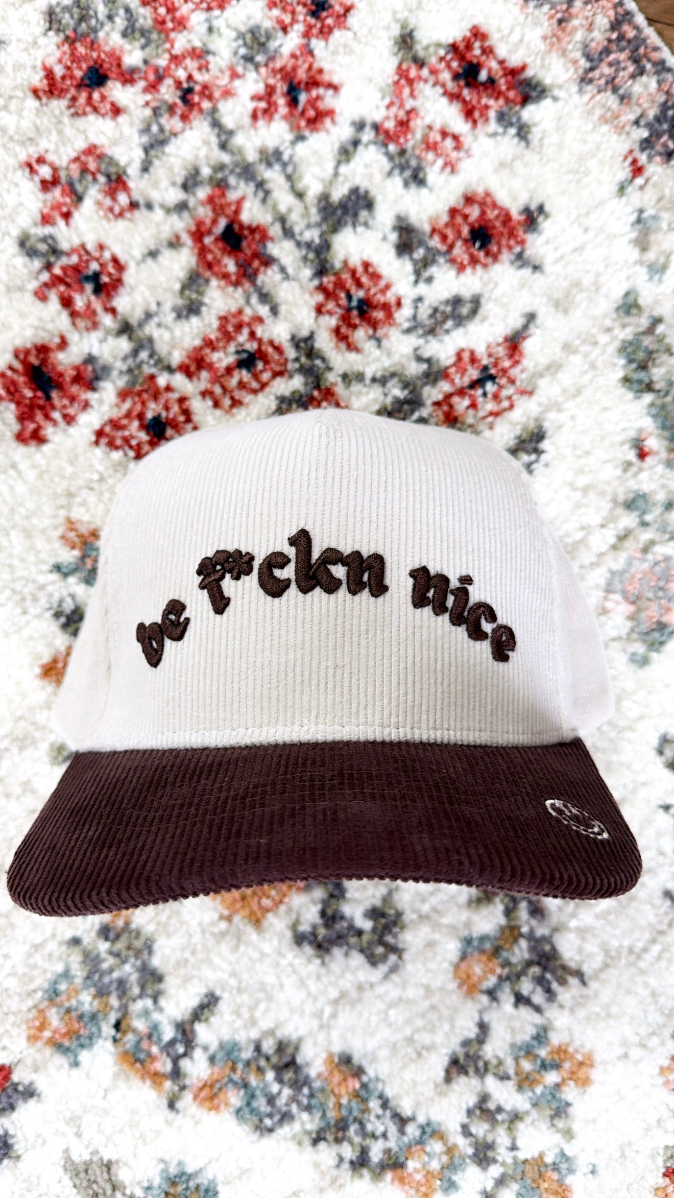 Be F***n Nice Trucker Hat, Brown Corduroy/Natural Corduroy