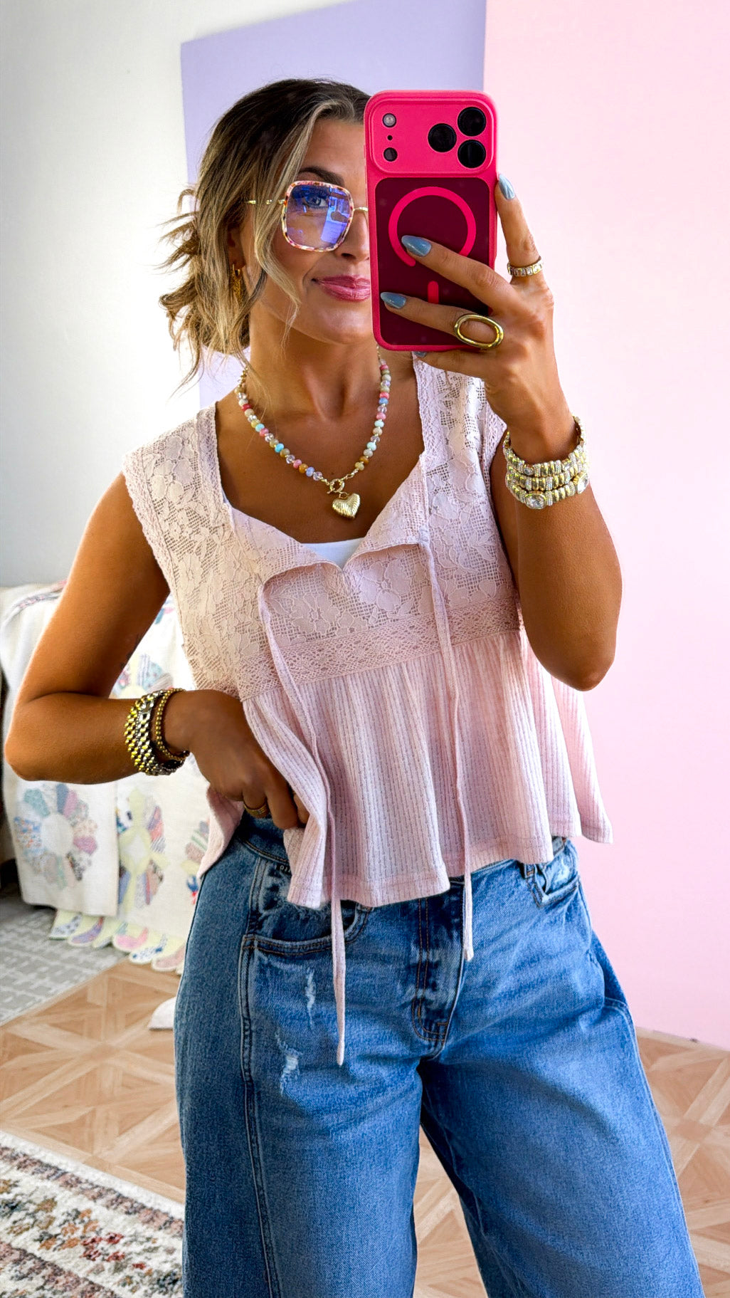 Breeze Bloom Tank Top, Blush