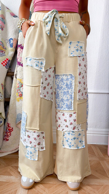 Honey Bun Patched Pant, Natural/Multi