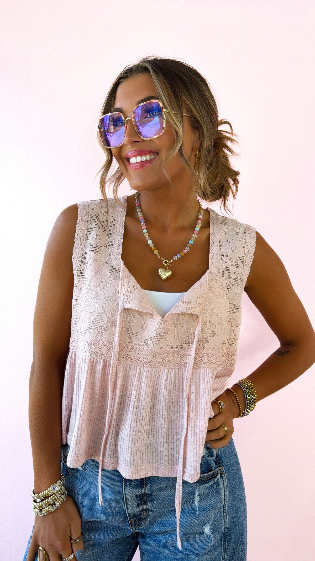 Breeze Bloom Tank Top, Blush