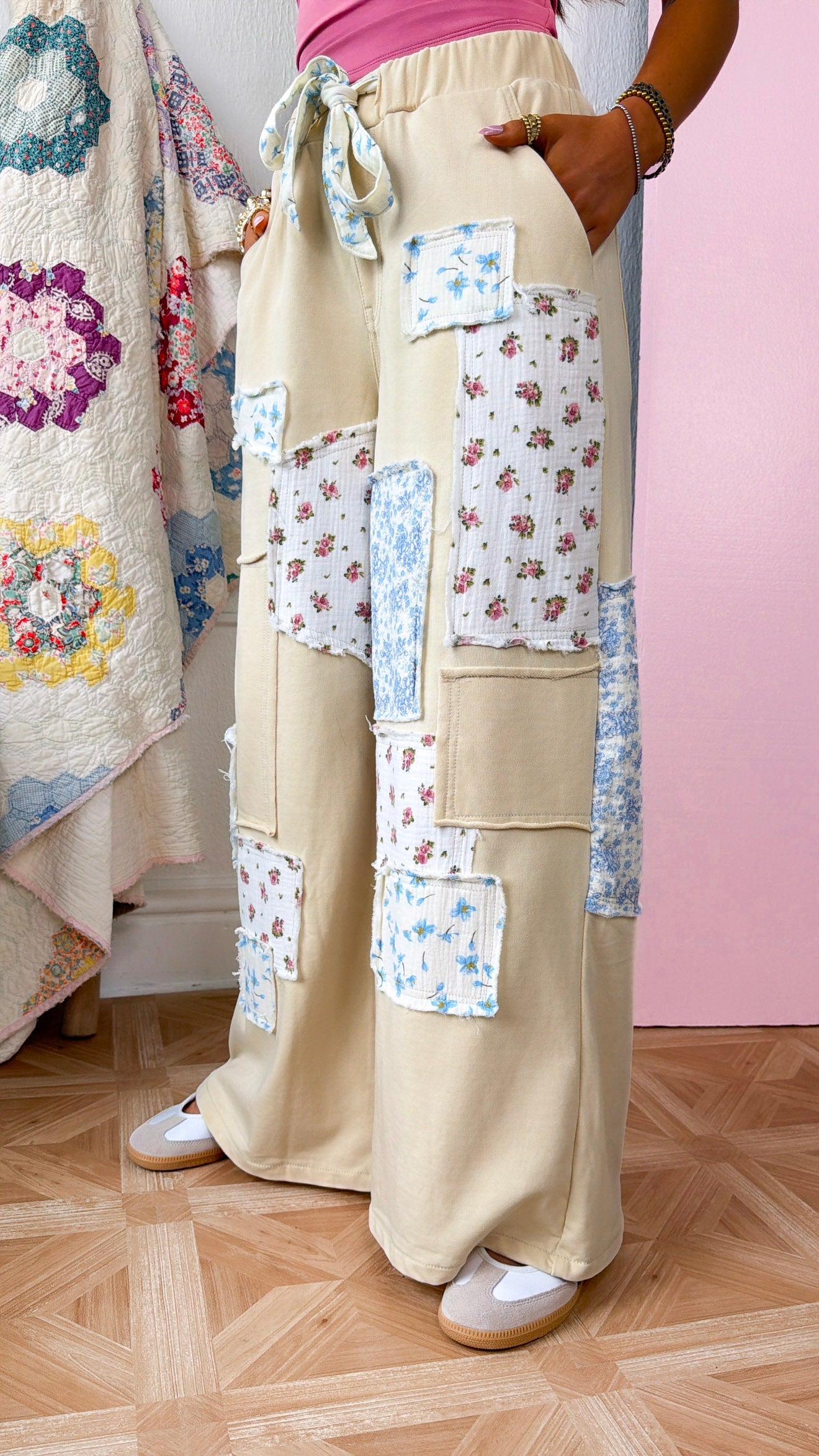 Honey Bun Patched Pant, Natural/Multi