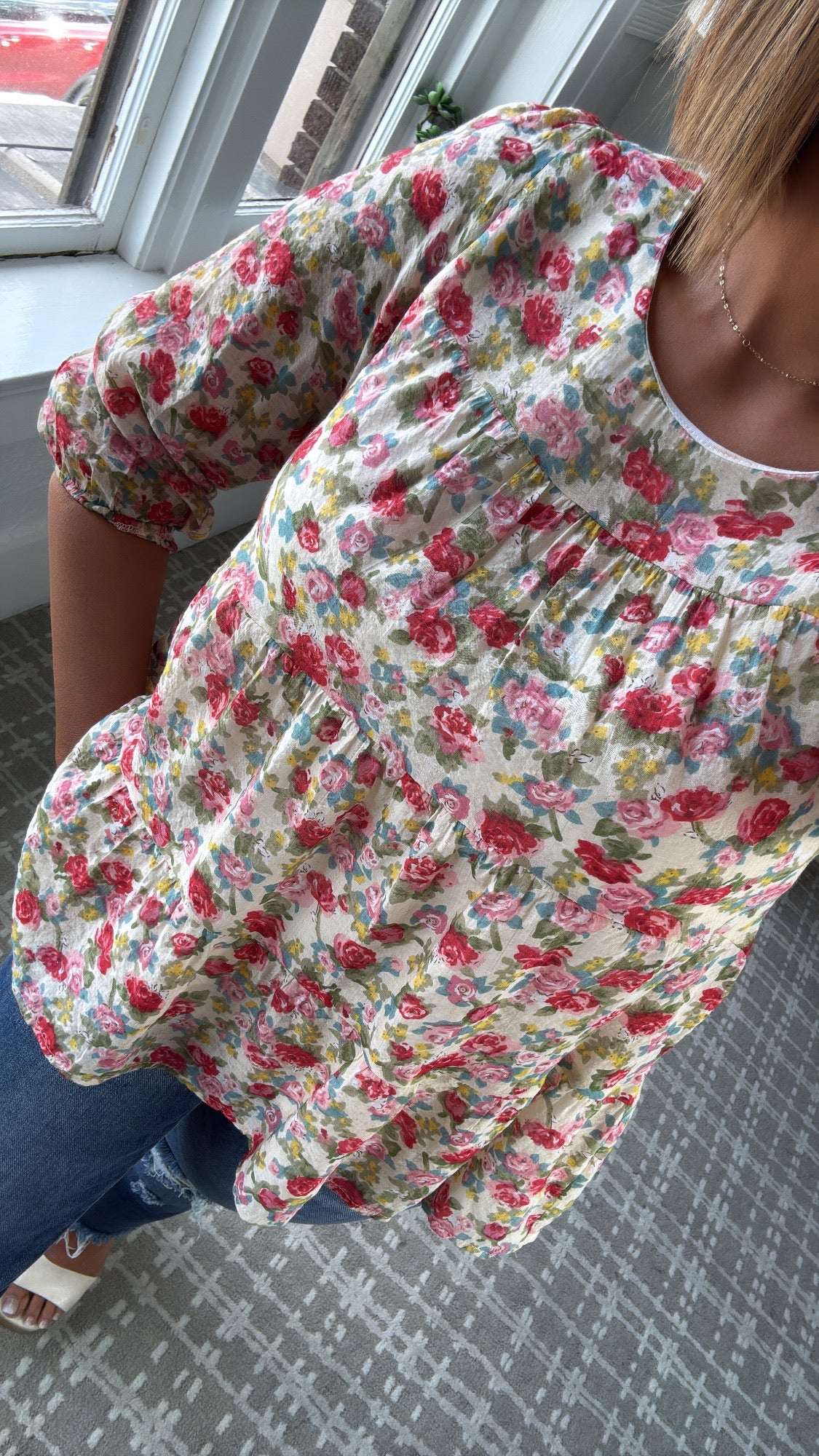 Betsey Floral Top, Ivory