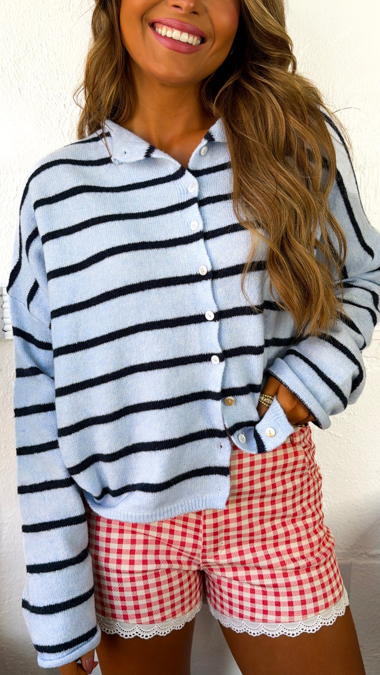 Piper Striped Cardigan, Lt.Blue