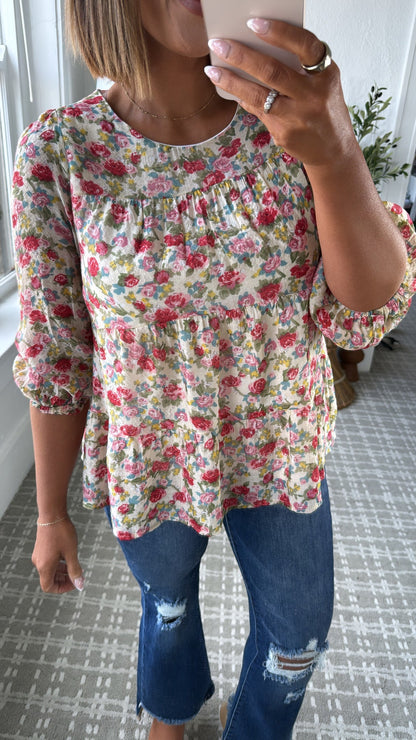 Betsey Floral Top, Ivory