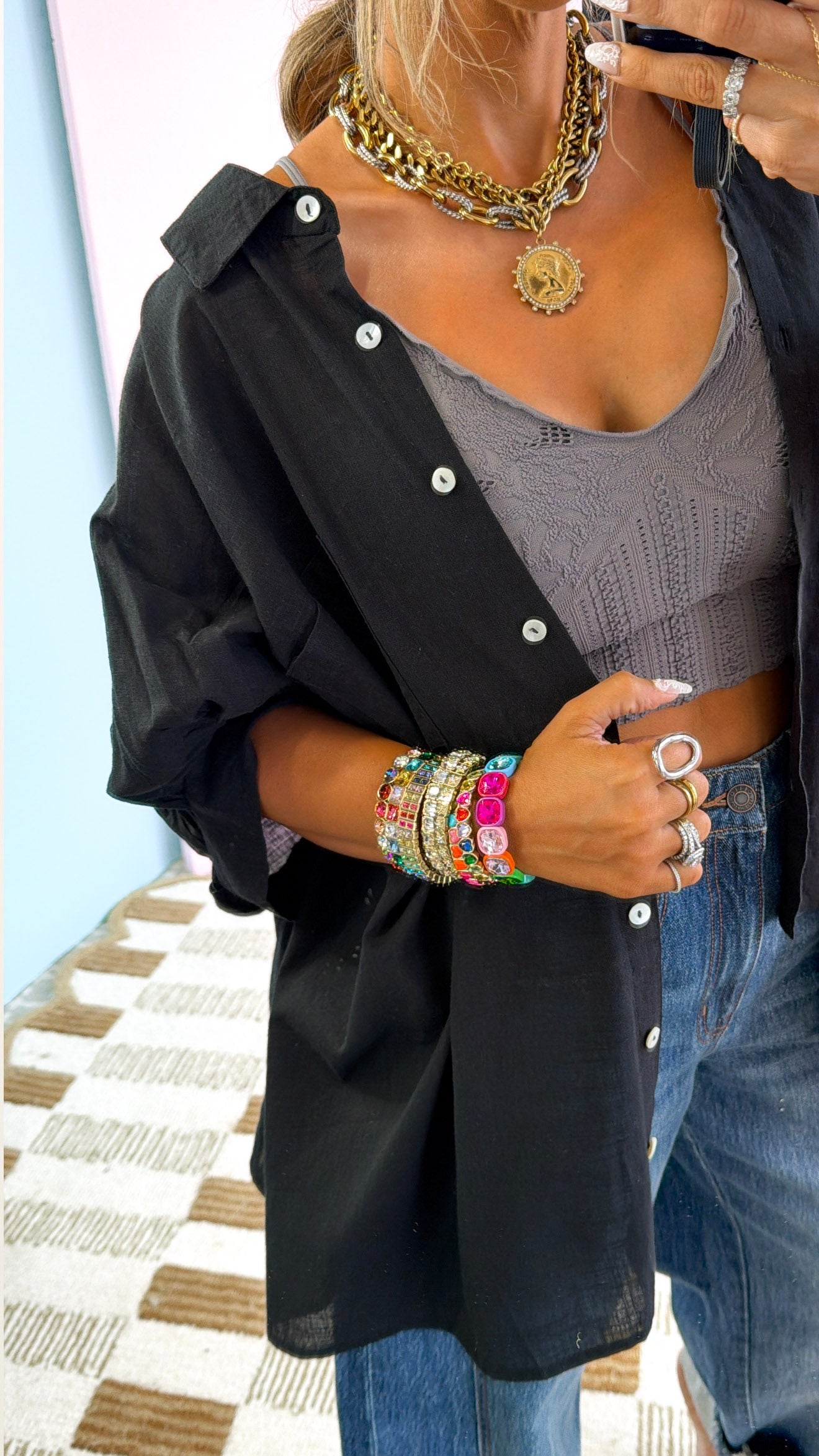 Relaxed Button Up, Black