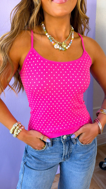 Polka Dot Strap Cami, Aloha Fuchsia