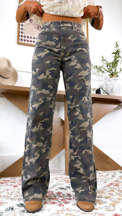 HIDDEN: Rebel Terrain Wide Leg Camo Jeans