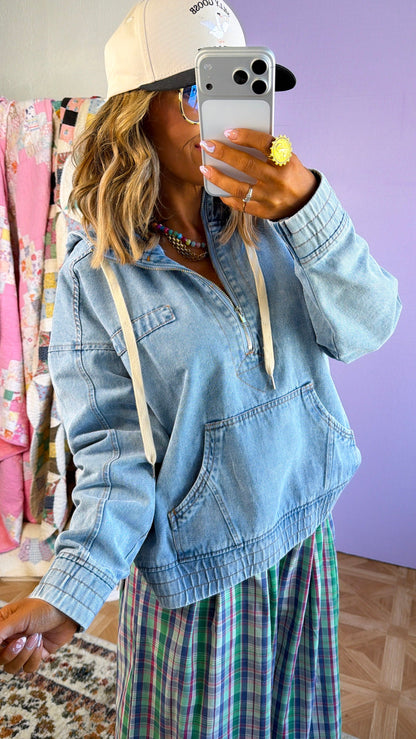 Easy Spring Quarter Zip, Lt. Denim