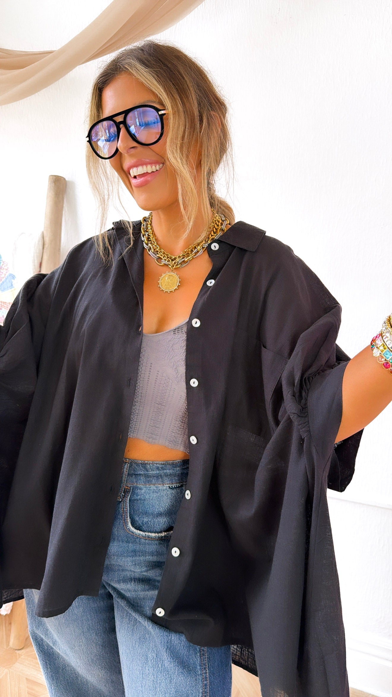 Relaxed Button Up, Black