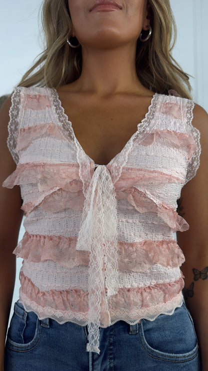 Bliss Beauty V Neck Ruffle Sleeve Top, Blush