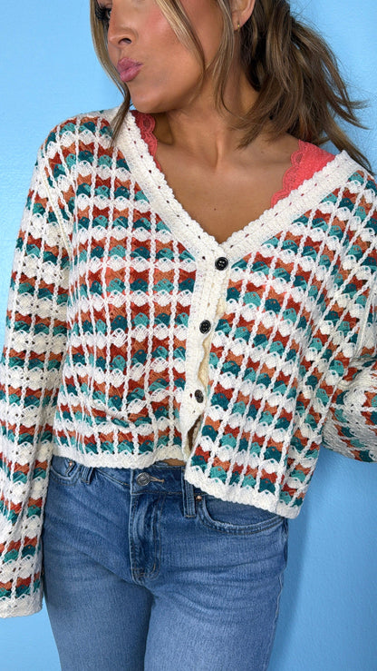 Morning Tide Knit Cardigan, Green Multi