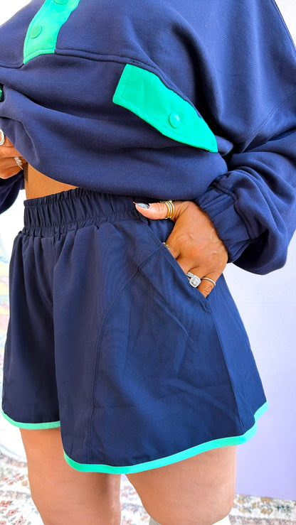 Relax Girl Short & Top Set, Navy/Mint