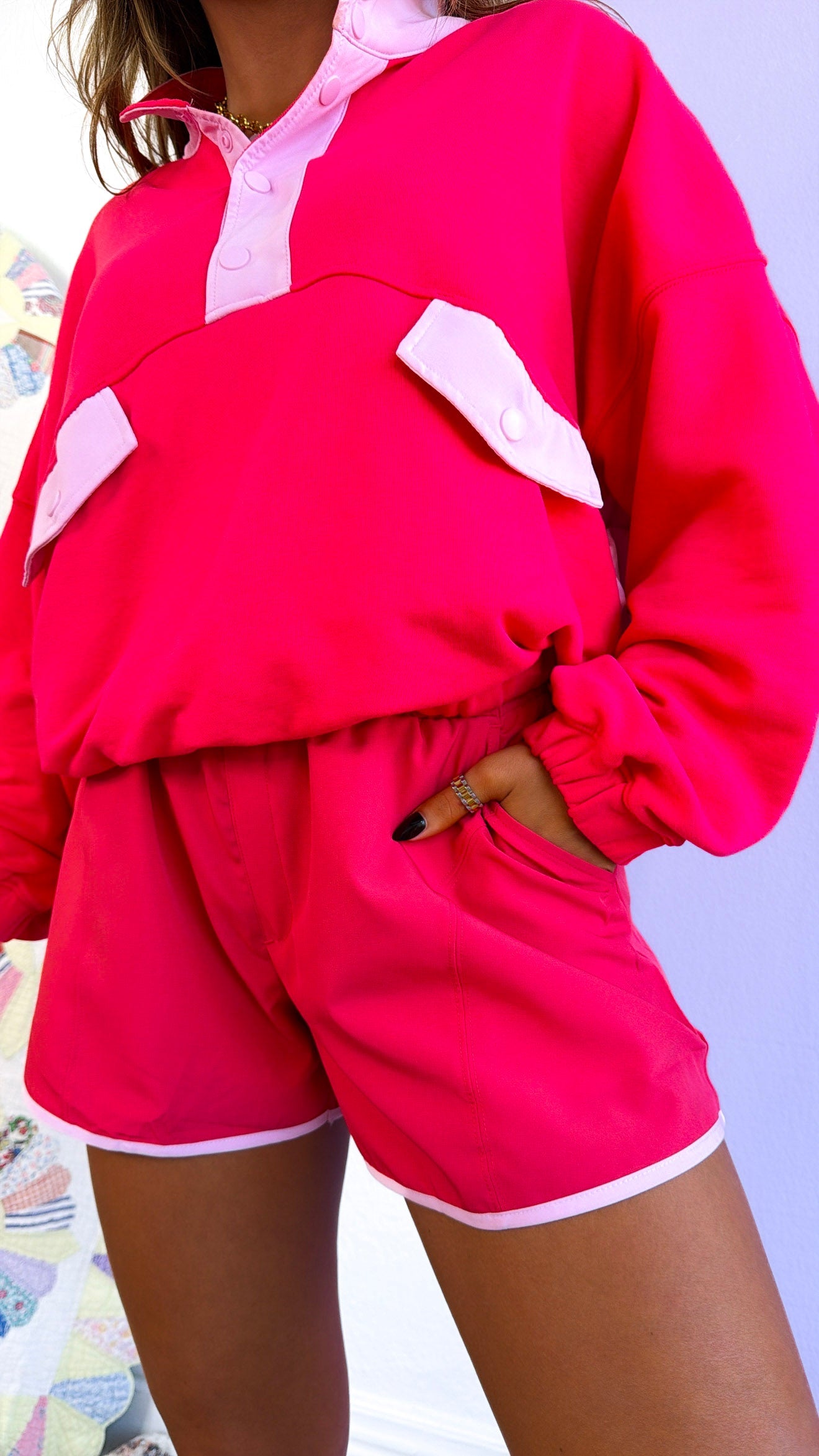 Relax Girl Short & Top Set, Candy Red/ Pale Pink