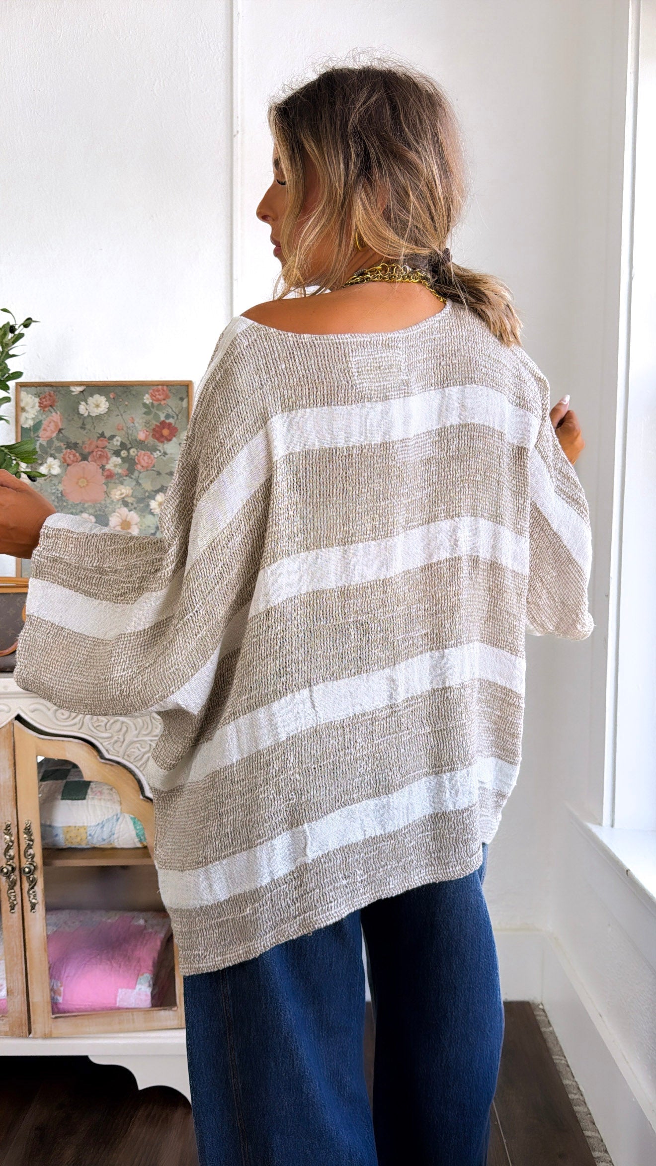 Polana Striped Top, Mocha Multi