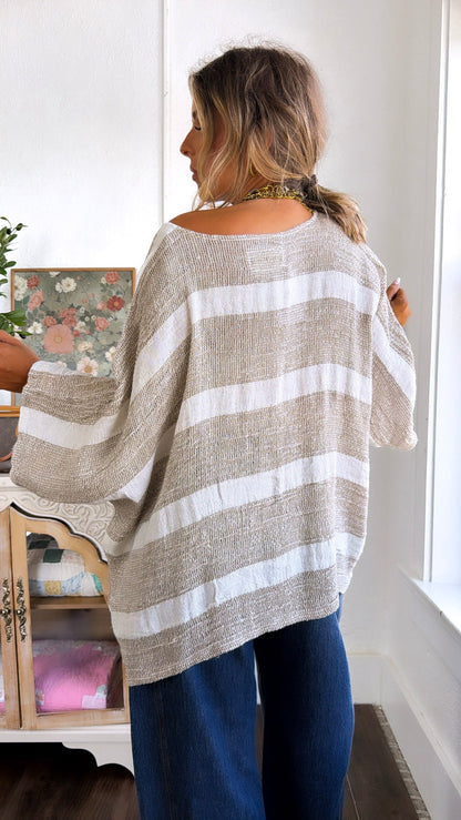 Polana Striped Top, Mocha Multi