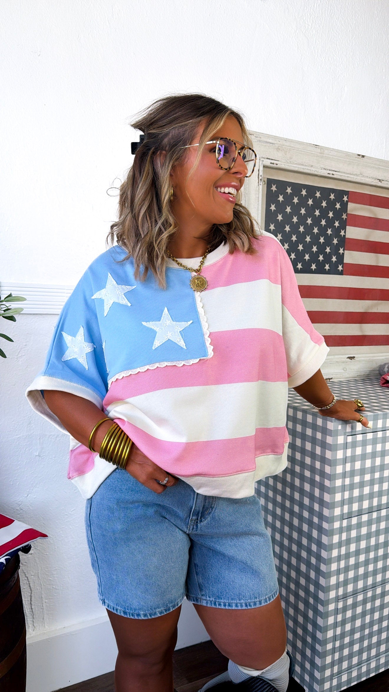 American Day Sweatshirt, Pink/Blue