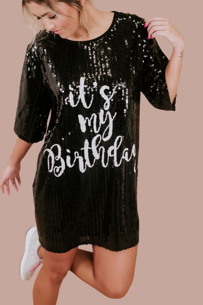 ECB Exclusive | It's My Birthday Sequin Dress, Black
