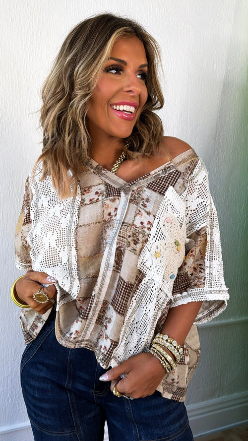Annibelle Paisley Pocket Tee, Ivory/Beige Multi