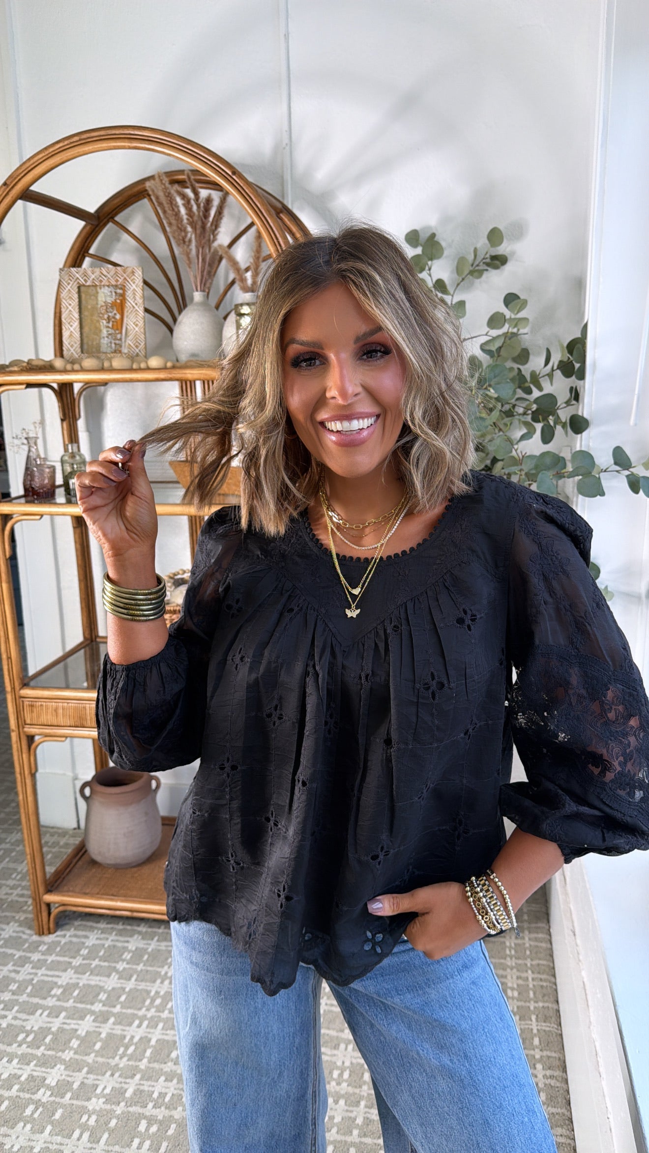 Clover Mix Top, Black