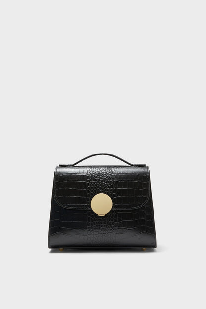 Black Bombo Croco Top Handle Satchel Bag