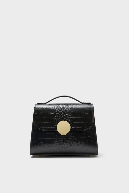 Black Bombo Croco Top Handle Satchel Bag