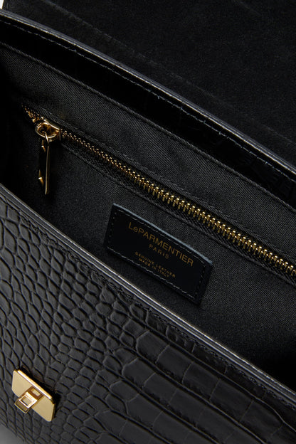 Black Bombo Croco Top Handle Satchel Bag