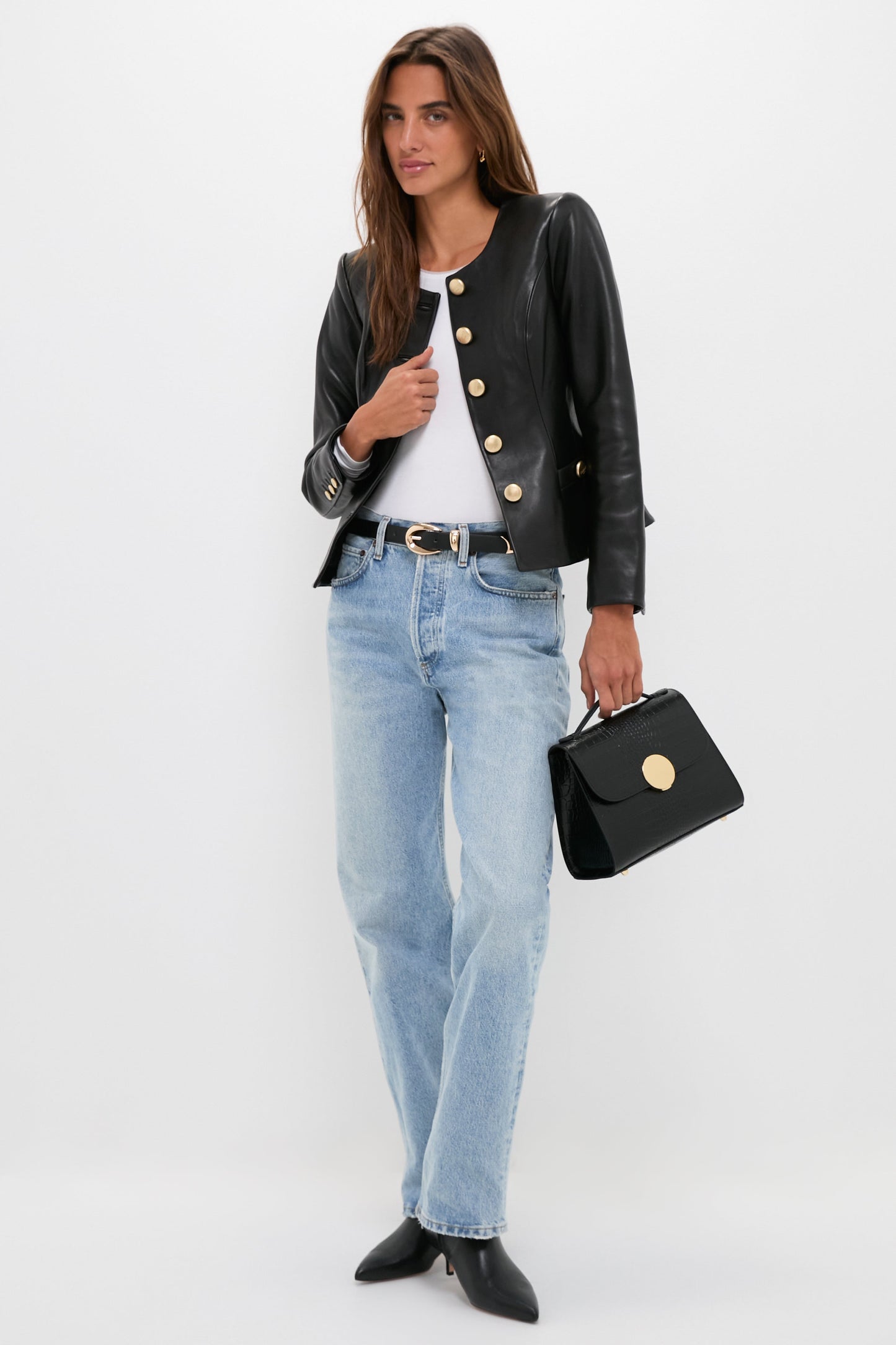 Black Bombo Croco Top Handle Satchel Bag