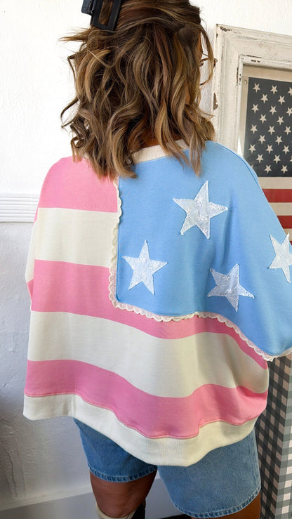 American Day Sweatshirt, Pink/Blue