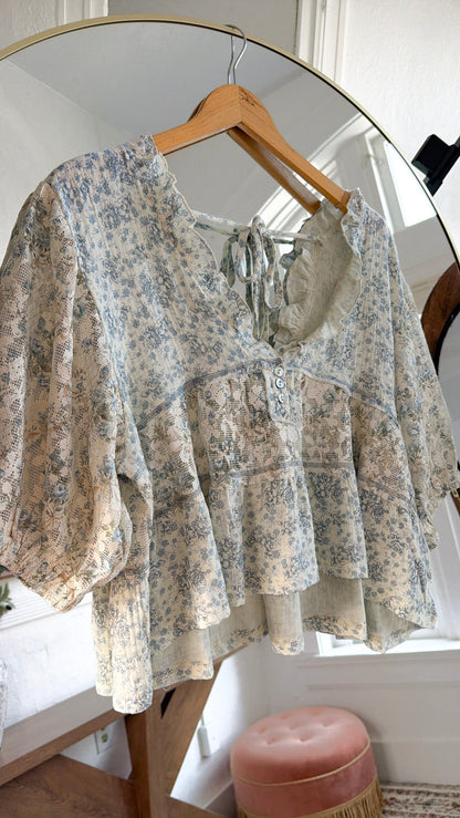 Moonflower Blouse, Blue Floral