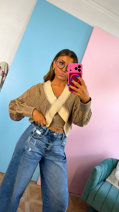 ECB Exclusive: Texture Criss Cross Top, Dusty Choco