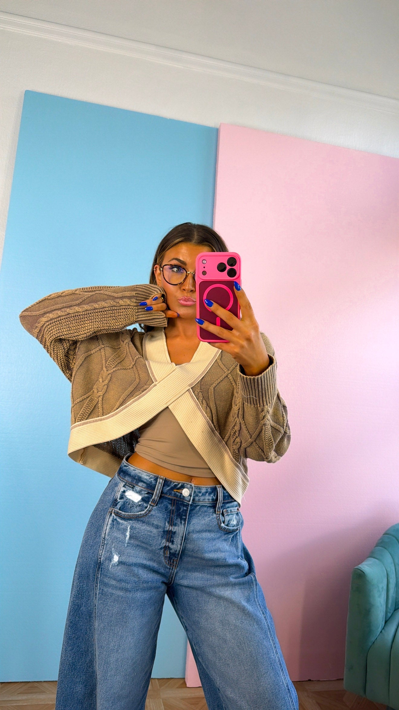 ECB Exclusive: Texture Criss Cross Top, Dusty Choco